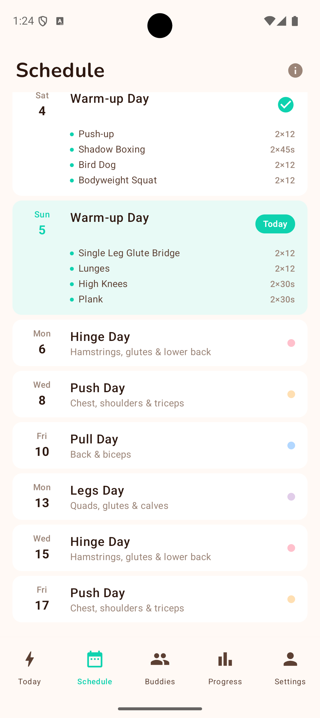 Weekly schedule