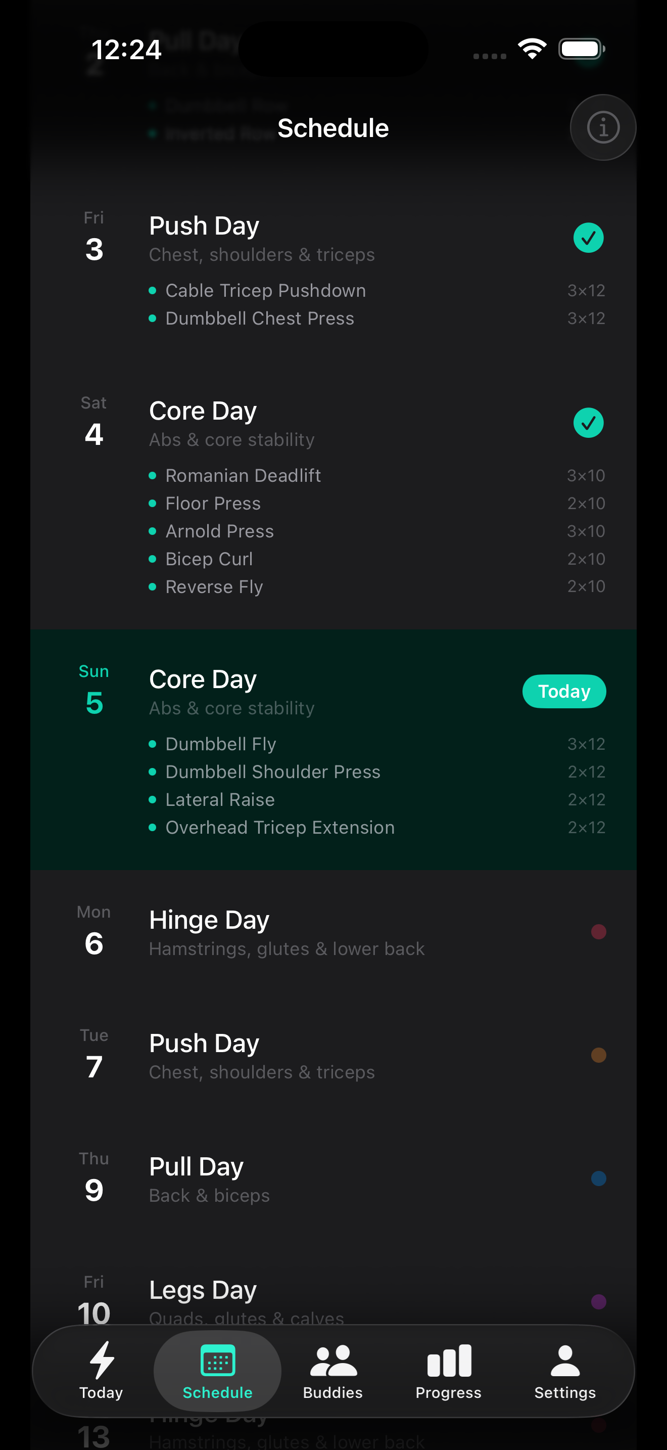 Weekly schedule